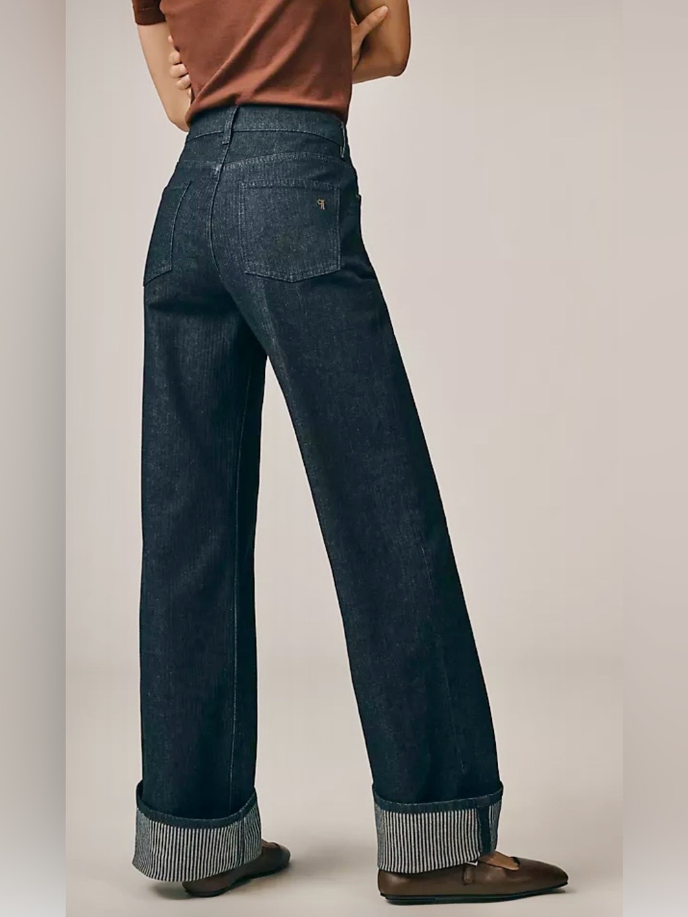 New Anthropology Pilcro Dark Blue Wide-Leg Cuffed Jeans
